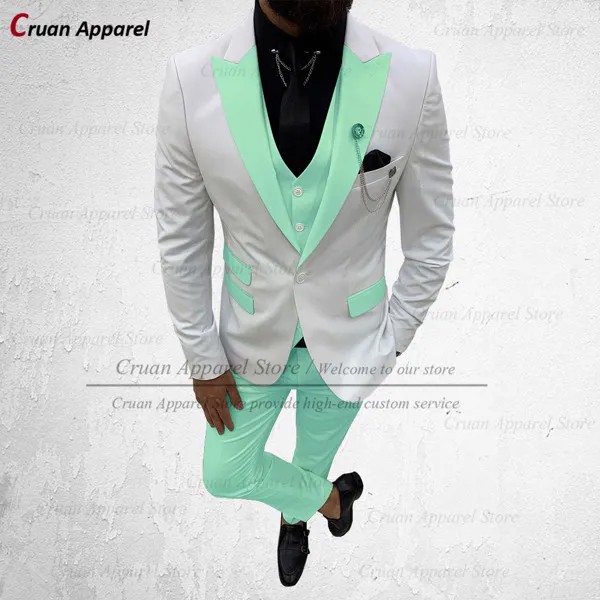 (20 цветов) новейший дизайн, белый мятный мужской костюм, свадебный смокинг для жениха, модный Блейзер, жилет, брюки по индивидуальному заказу, 3 шт.