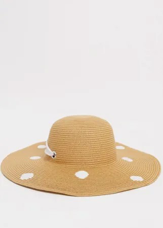 Шляпа от солнца натурального цвета в белый горошек Boardmans-Многоцветный