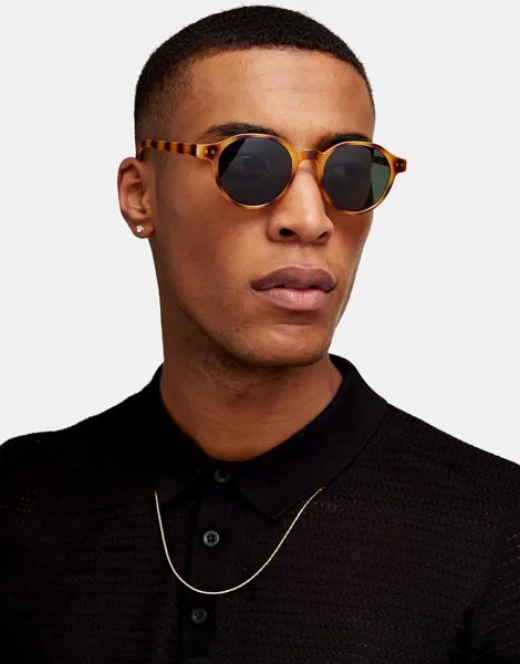 Круглые солнцезащитные очки в коричневой оправе с тигровой расцветкой Topman-Коричневый цвет