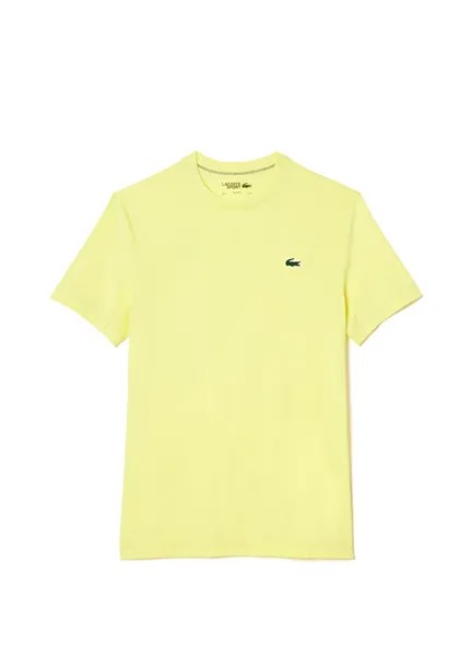 Спортивная приталенная мужская футболка с круглым вырезом желтого цвета Lacoste