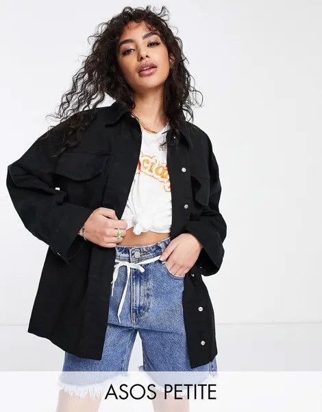 Черная хлопковая куртка с карманами ASOS DESIGN Petite