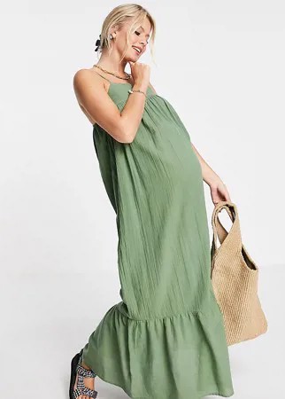 Ярусное платье макси цвета хаки ASOS DESIGN Maternity-Зеленый цвет