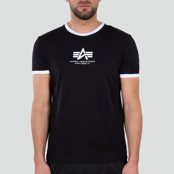 Футболка Basic T Contrast ML Alpha Industries, черно-белый