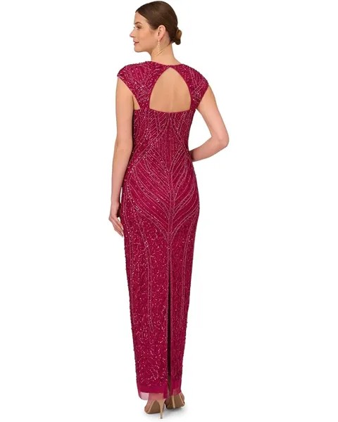 Платье Adrianna Papell Cap Sleeve Beaded Mod Column Gown with Sweetheart Neckline, цвет Magenta