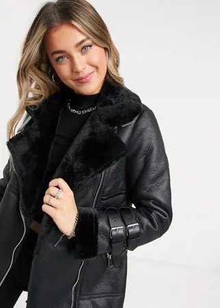 Черная удлиненная куртка-авиатор New Look-Черный