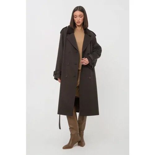 Пальто  EKATERINA ZHDANOVA, демисезон/зима, шерсть, силуэт прямой, средней длины, размер 44/46/164-172, коричневый