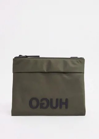 Небольшая сумка цвета хаки через плечо с большим логотипом HUGO-Зеленый