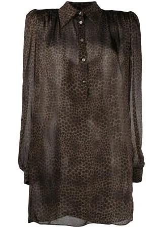 John Richmond платье-рубашка с леопардовым принтом и длинными рукавами