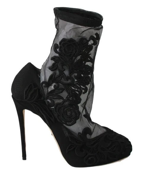 DOLCE - GABBANA Туфли Черные розы Ботинки на шпильке Носки EU39 / US8,5 Рекомендуемая розничная цена 1400 долларов США