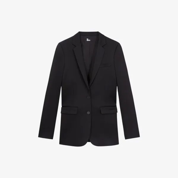 Однобортный пиджак прямого кроя из эластичного атласа The Kooples, черный