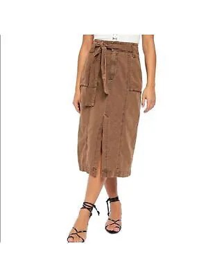 FREE PEOPLE Женская коричневая юбка-карандаш чайной длины с поясом 0