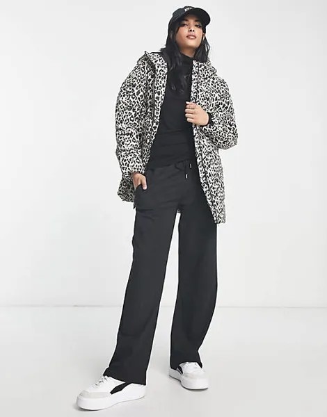 Утепленное пальто с капюшоном Vila с леопардовым принтом