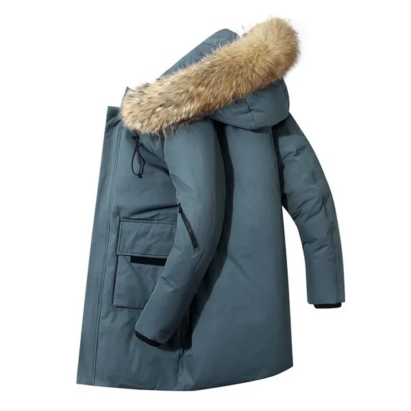 Мужской пуховик с капюшоном, теплая Модная куртка с капюшоном, удлиненная теплая парка, пальто высокого качества на белом утином пуху