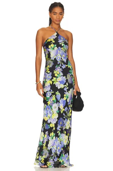 Платье макси Line & Dot Bloom Halter Neck, цвет Black & Purple Multi