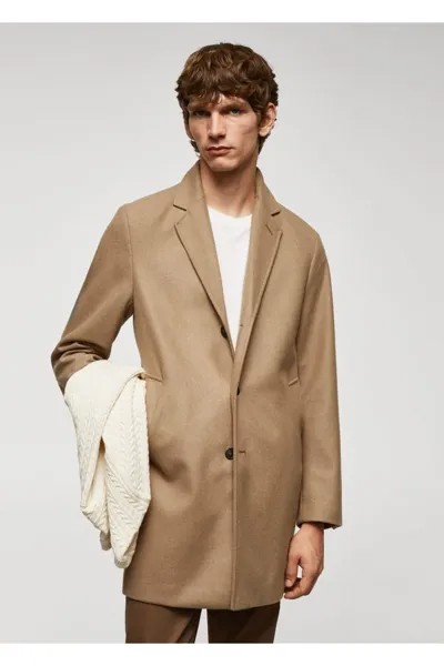Легкое пальто из переработанной шерсти Mango, коричневый