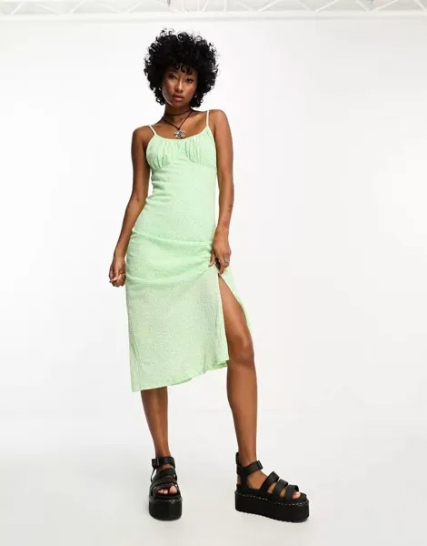 Only – Эксклюзивное платье миди зеленого цвета с разрезом по бокам