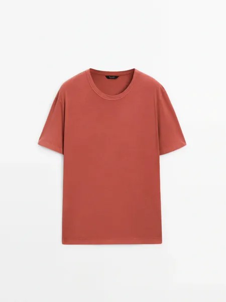 Хлопковая футболка с окрашенным эффектом Massimo Dutti, оранжевый