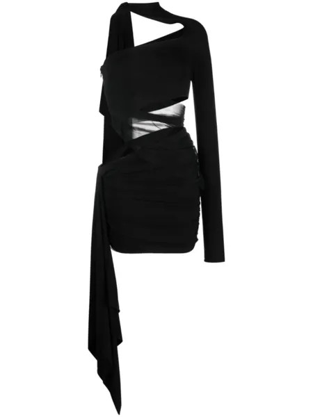 Mugler короткое платье асимметричного кроя с вырезом, черный