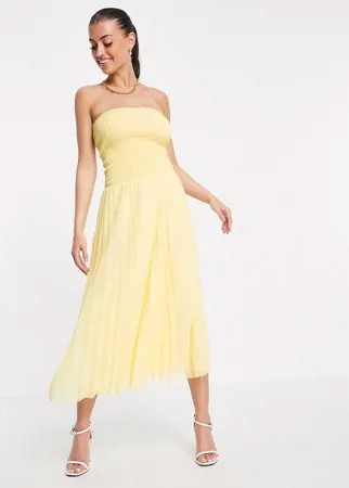 Платье-бандо макси желтого цвета со складками ASOS DESIGN-Желтый
