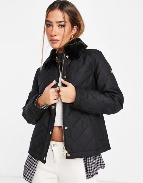 Черная вощеная куртка с меховым воротником Barbour Galvez-Черный цвет