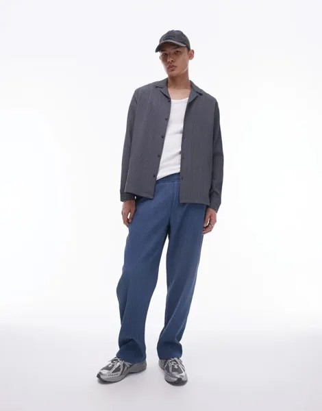 Темно-серая плиссированная рубашка с длинными рукавами Topman
