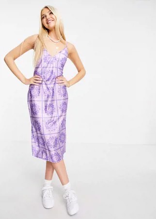 Сиреневое платье-комбинация миди на бретельках с принтом банданы ASOS DESIGN-Фиолетовый цвет