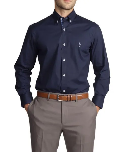 Мужская однотонная хлопковая рубашка стрейч с длинным рукавом Tailorbyrd, синий