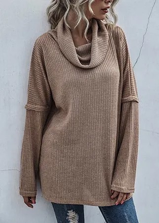 Однотонный повседневный свитер с высоким воротом и длинными рукавами для Женское