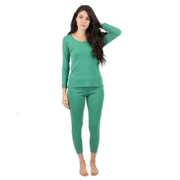 Женская хлопковая пижама из двух частей Leveret, классическая однотонная Leveret, зеленый