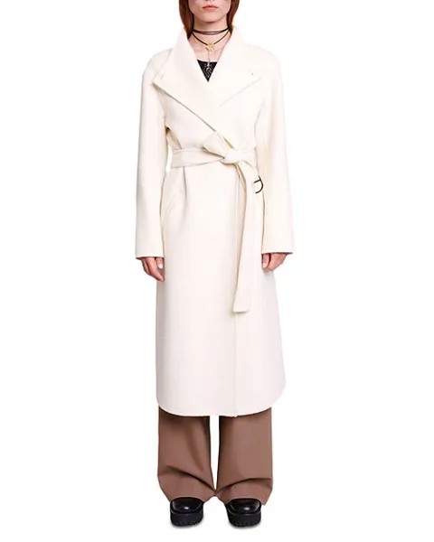 Длинное пальто Genesis с поясом Maje, цвет Ivory/Cream