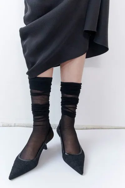 Туфли-Лодочки с ремешком на пятке и структурированной отделкой H&M, черный
