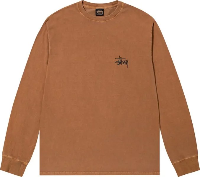 Лонгслив Stussy Basic Pigment Dyed Long-Sleeve Tee 'Almond', коричневый