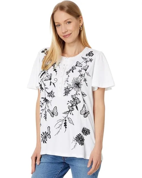 Футболка Johnny Was Domingo Flutter Sleeve Henley, белый