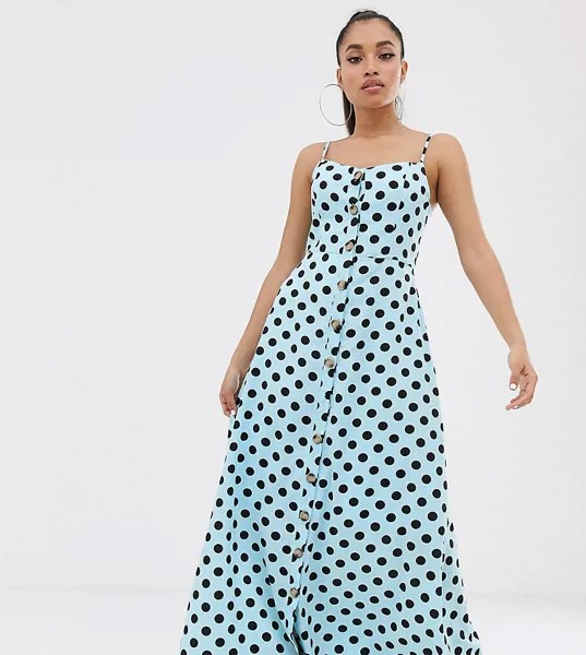 Платье макси в горошек на тонких бретельках Missguided Petite-Мульти