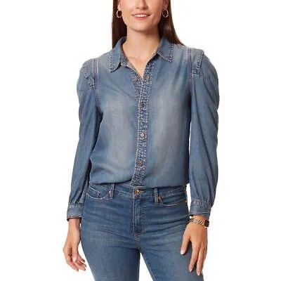 Anne Klein Womens Bille Синяя джинсовая рубашка на пуговицах с воротником и воротником S BHFO 2489