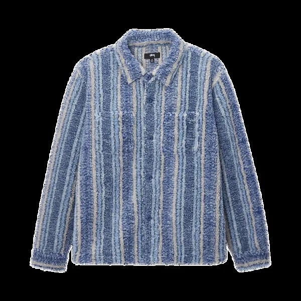 Рубашка Stussy Stripe Sherpa 'Indigo', синий