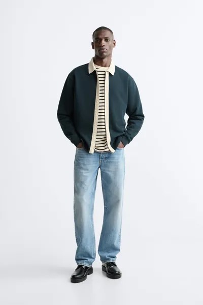 Кардиган контрастной вязки с косами ZARA, зеленый