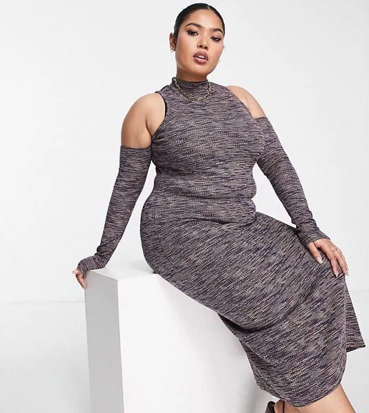 Платье миди с открытыми плечами из меланжевой пряжи ASOS DESIGN Curve-Разноцветный