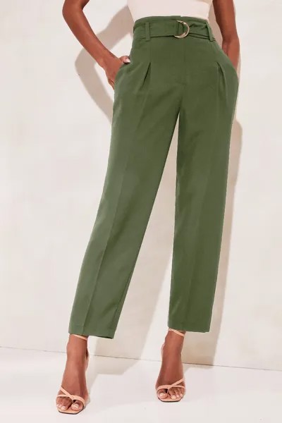 Элегантные брюки с зауженными штанинами и поясом Lipsy, зеленый