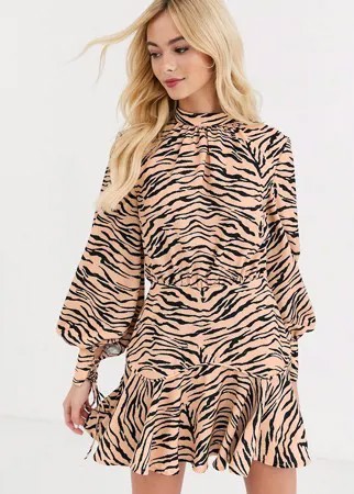 Платье с длинными рукавами и тигровым принтом Finders Keepers-Мульти