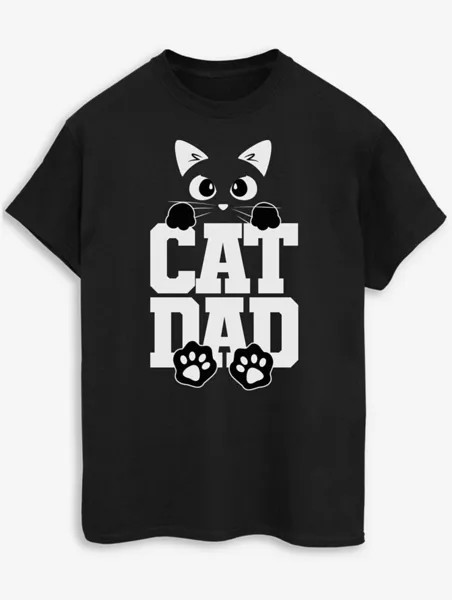Черная футболка с принтом для взрослых NW2 Pets Cat Dad Slogan George., черный