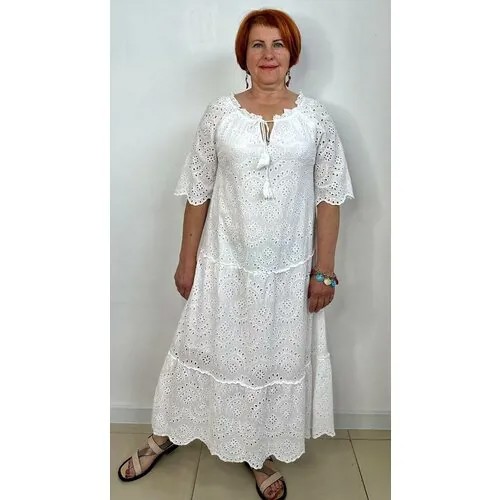 Платье-тюльпан хлопок, полуприлегающее, макси, подкладка, размер 46-48, белый