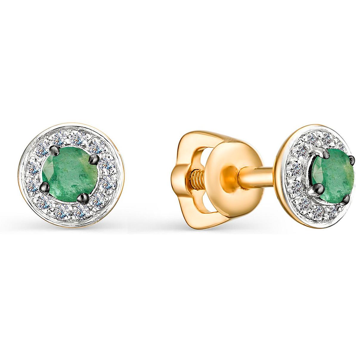 Серьги женские из золота АЛЬКОР 23032-101, изумруд/бриллиант