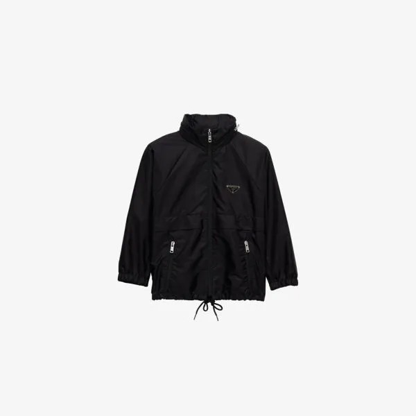Куртка-Дождевик из нейлона Re-Nylon с логотипом и рукавами реглан Prada, черный
