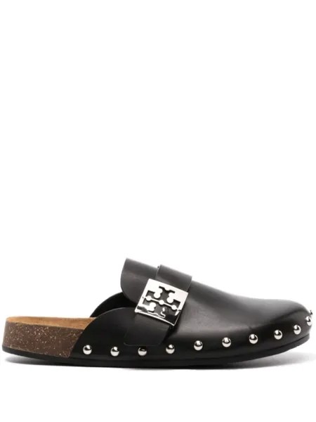 Tory Burch мягкие кожаные тапочки с заклепками, черный