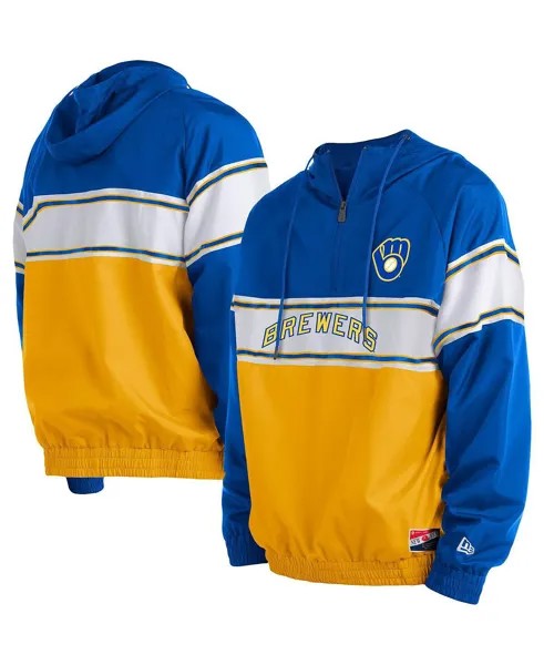 Мужская худи Royal Milwaukee Brewers Ripstop с молнией четверть реглан New Era