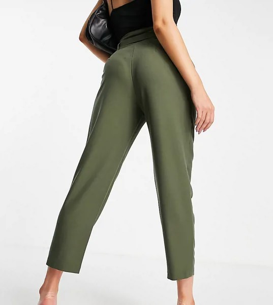 Зауженные брюки до щиколотки с завязкой на поясе ASOS DESIGN Tall-Зеленый цвет