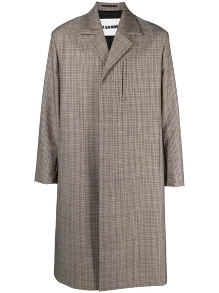 Jil Sander шерстяное пальто в клетку, черный