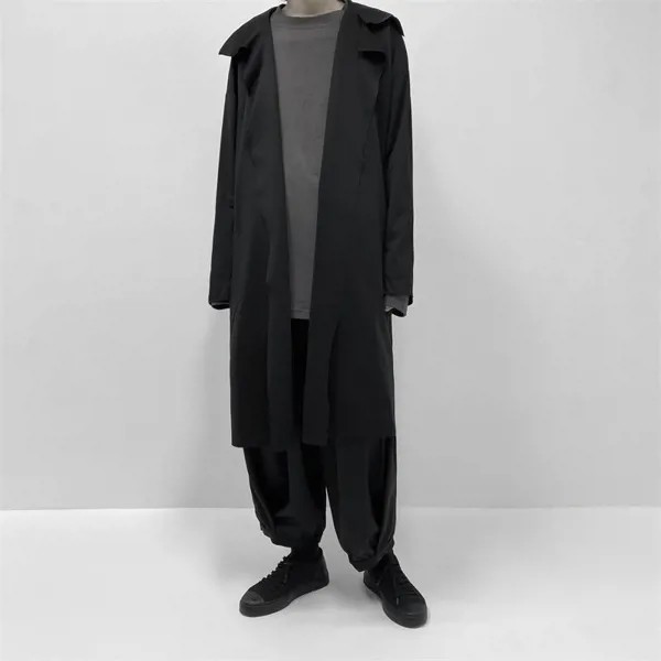 Накидка Мужская темная черная нишевая черная дизайнерская ветровка ощущение осени Мужское пальто средней длины до колена