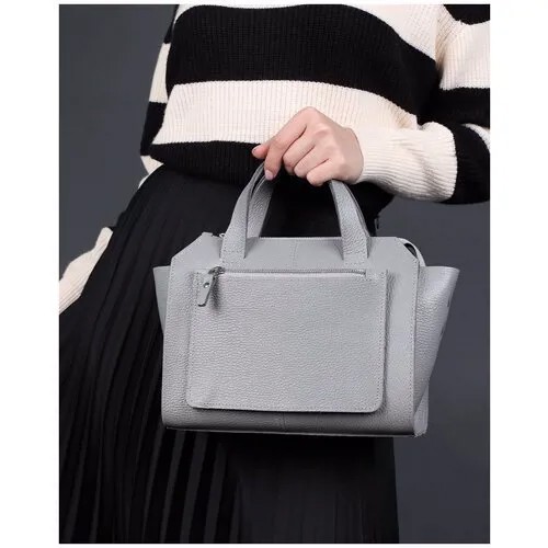 Женская сумка тоут из натуральной кожи серая A018 grey mini grain Divalli